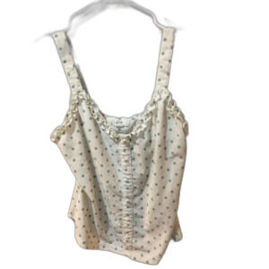 E & M Large L off white with green polka dots tank ruffles
